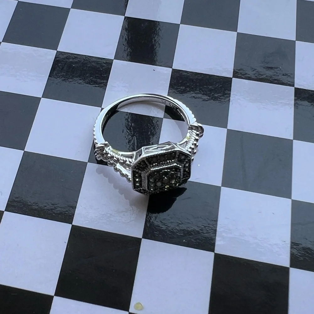 JS Affinity Sterling Silver & Pave Green Diamond Ring π - Picture 6 of 14
